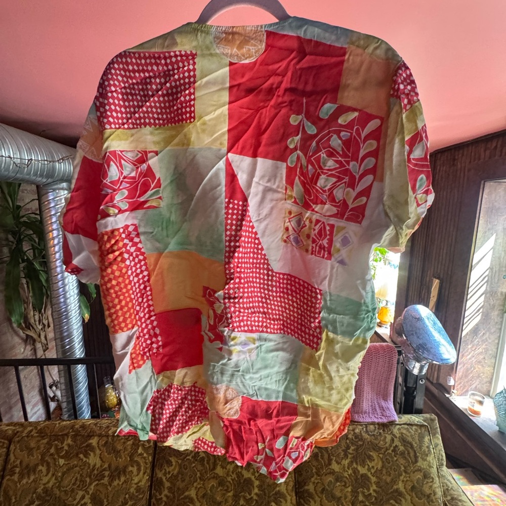 Colorful Patchwork Button Up Shirt - image 4